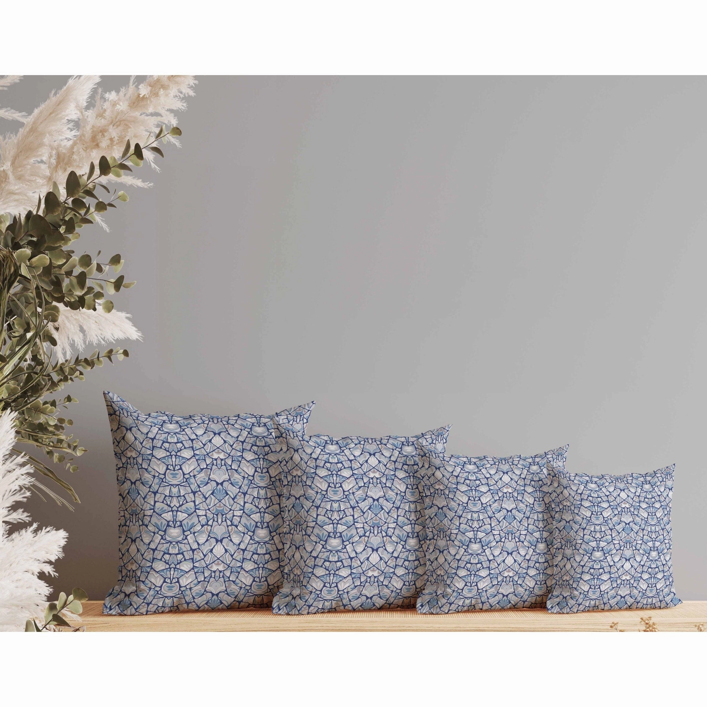 Wildflower Lagoon Indoor/Outdoor Reversible Throw Pillow Silver and Blue