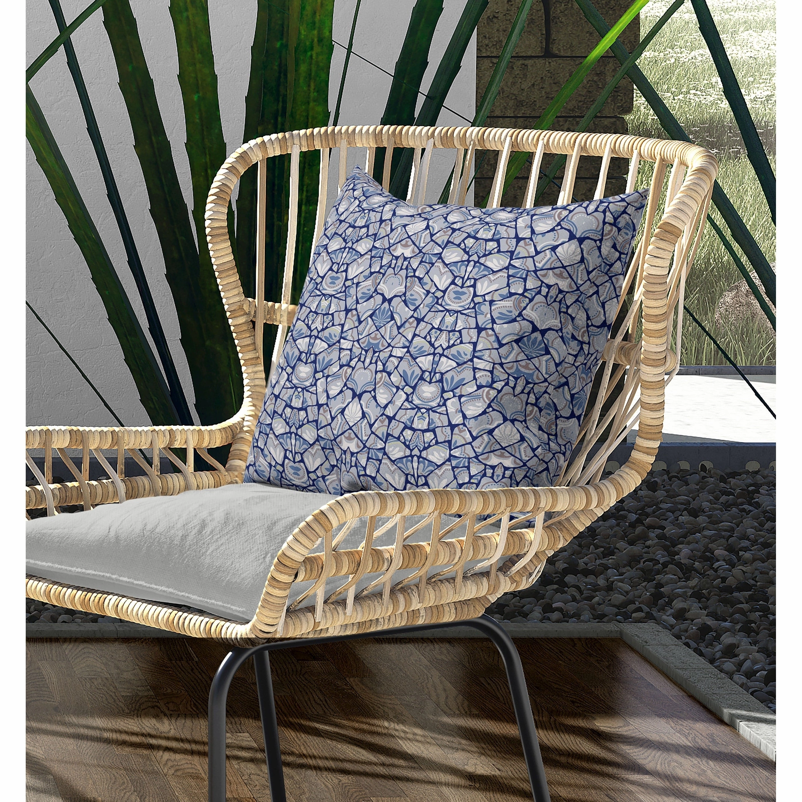 Wildflower Lagoon Indoor/Outdoor Reversible Throw Pillow Silver and Blue