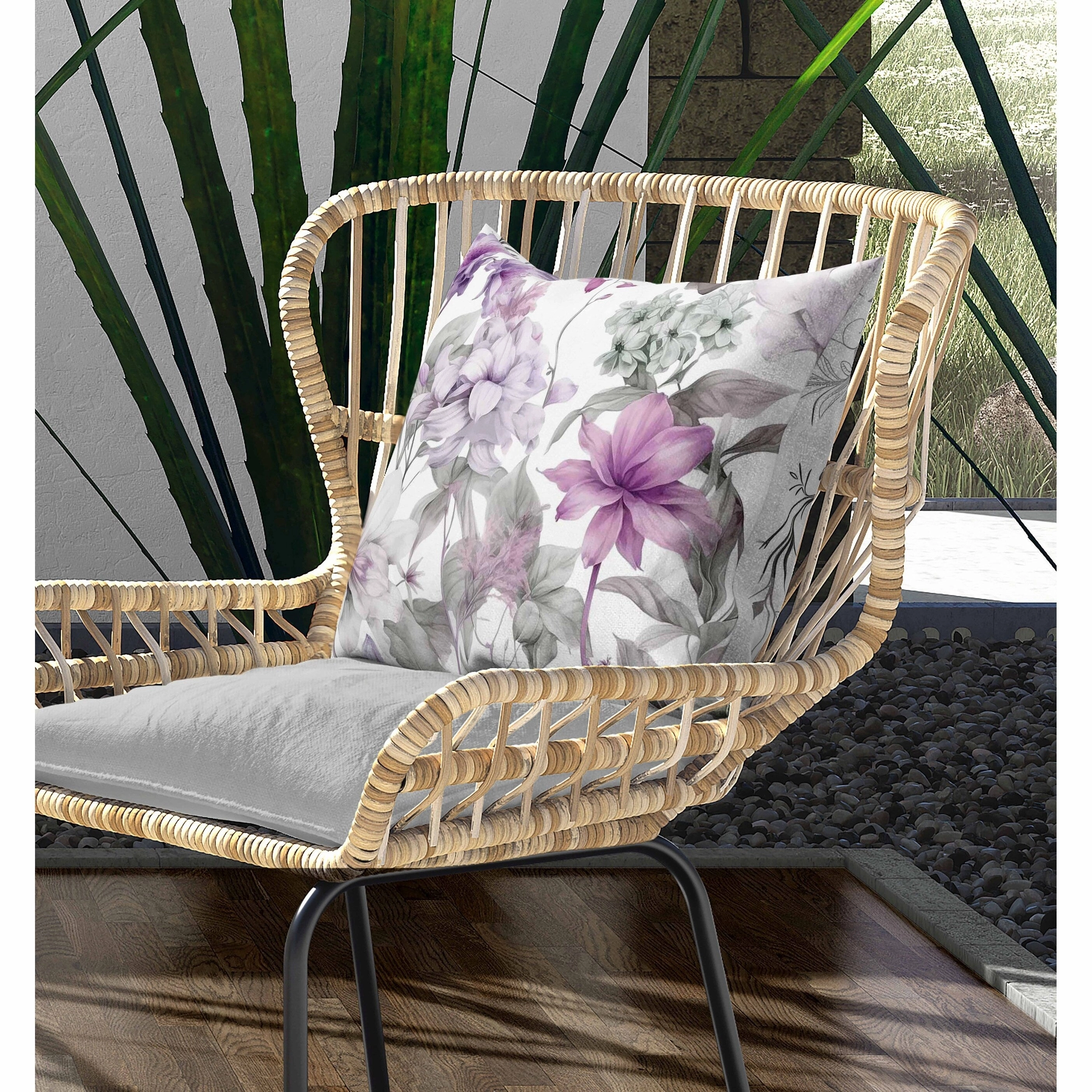 Wildflower Whimsy Indoor/Outdoor Reversible Throw Pillow White and Pink