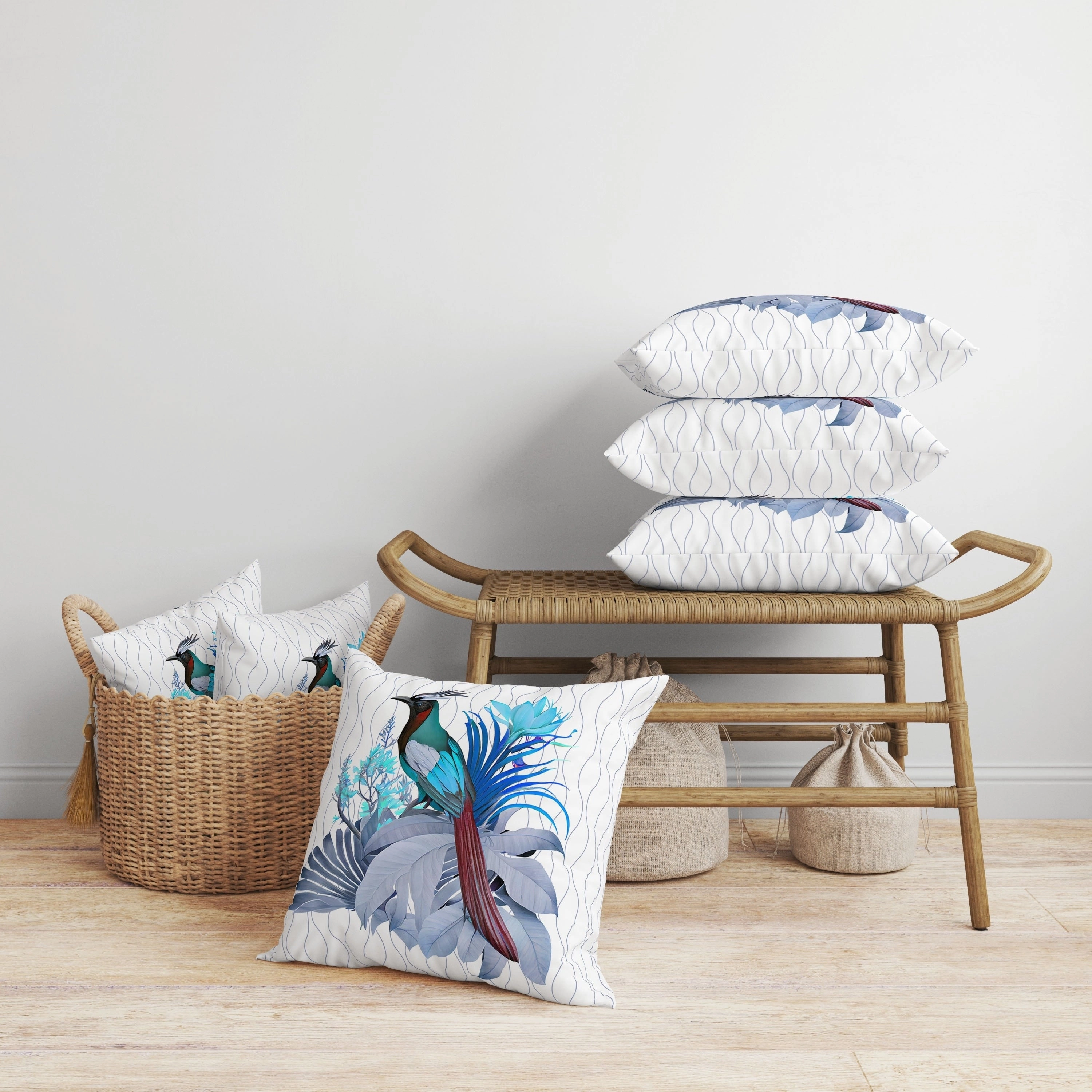 Woodland Flyers Faux Suede Reversible Throw Pillow White and Blue