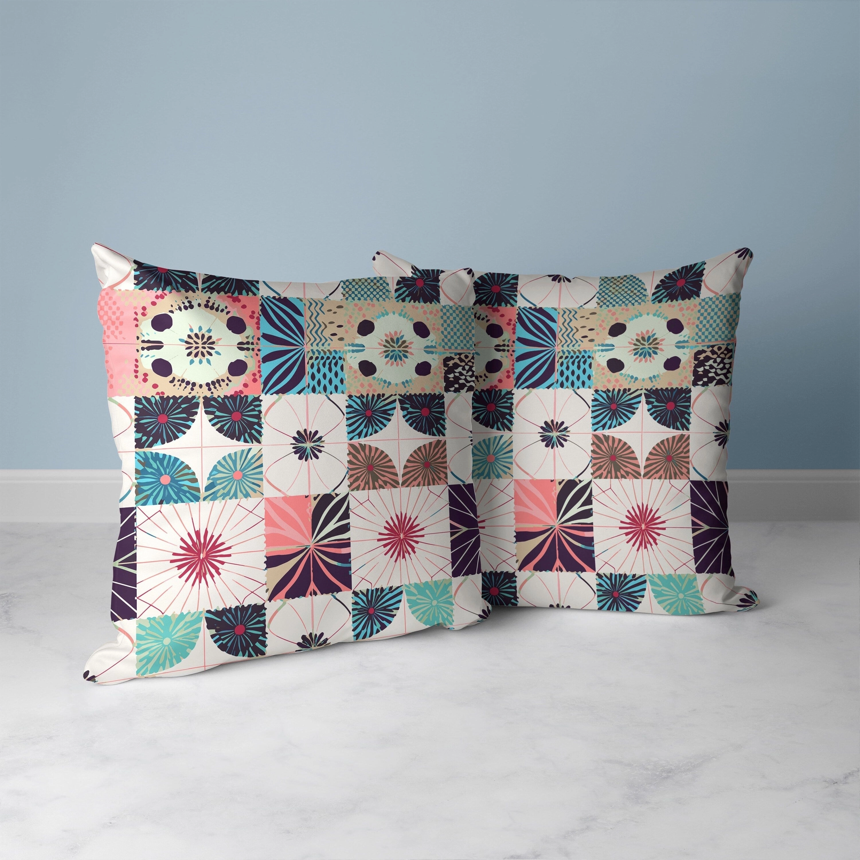 Zellige Dreamscapes Faux Suede Reversible Throw Pillow Blue and Pink