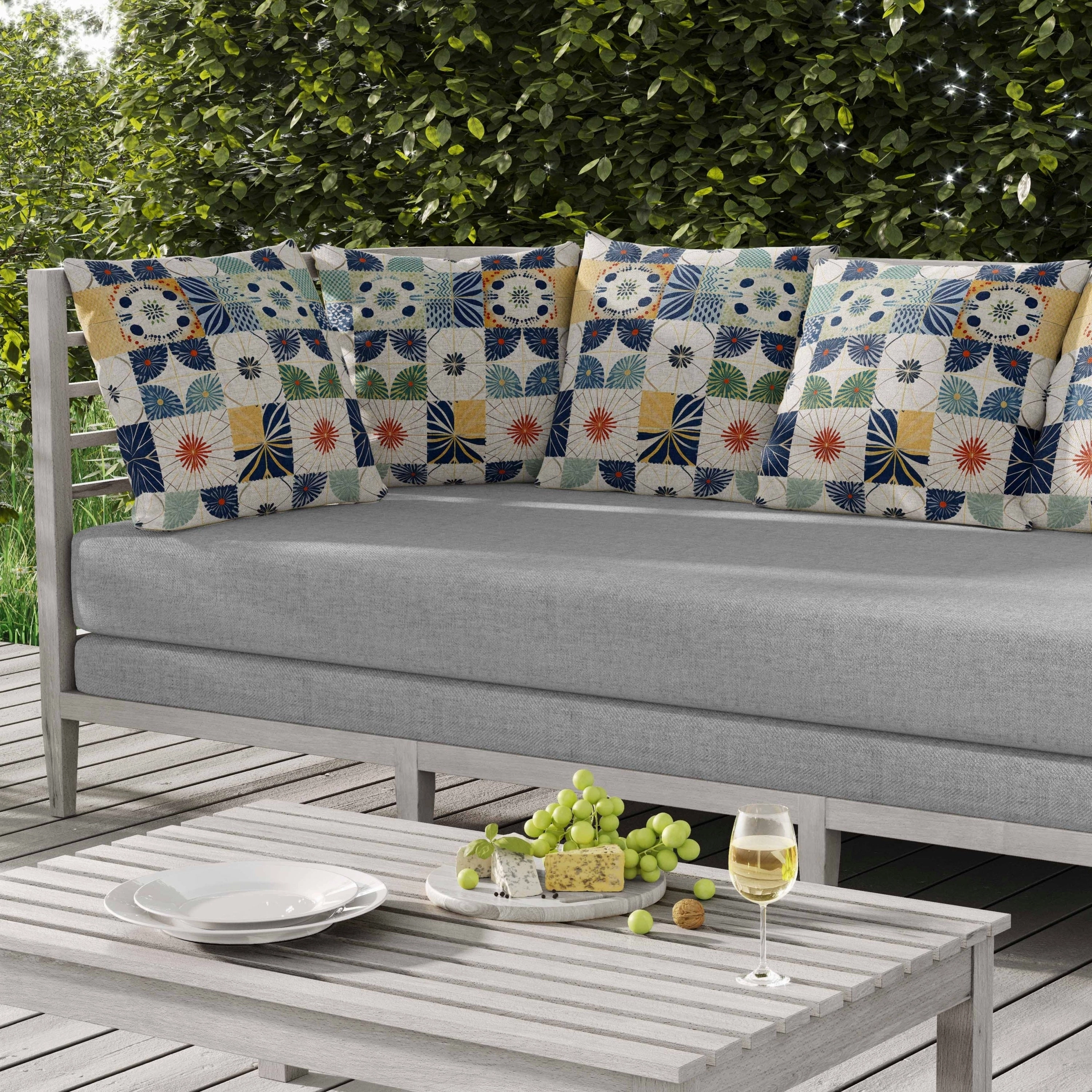 Zellige Dreamscapes Indoor/Outdoor Reversible Throw Pillow Blue and Green