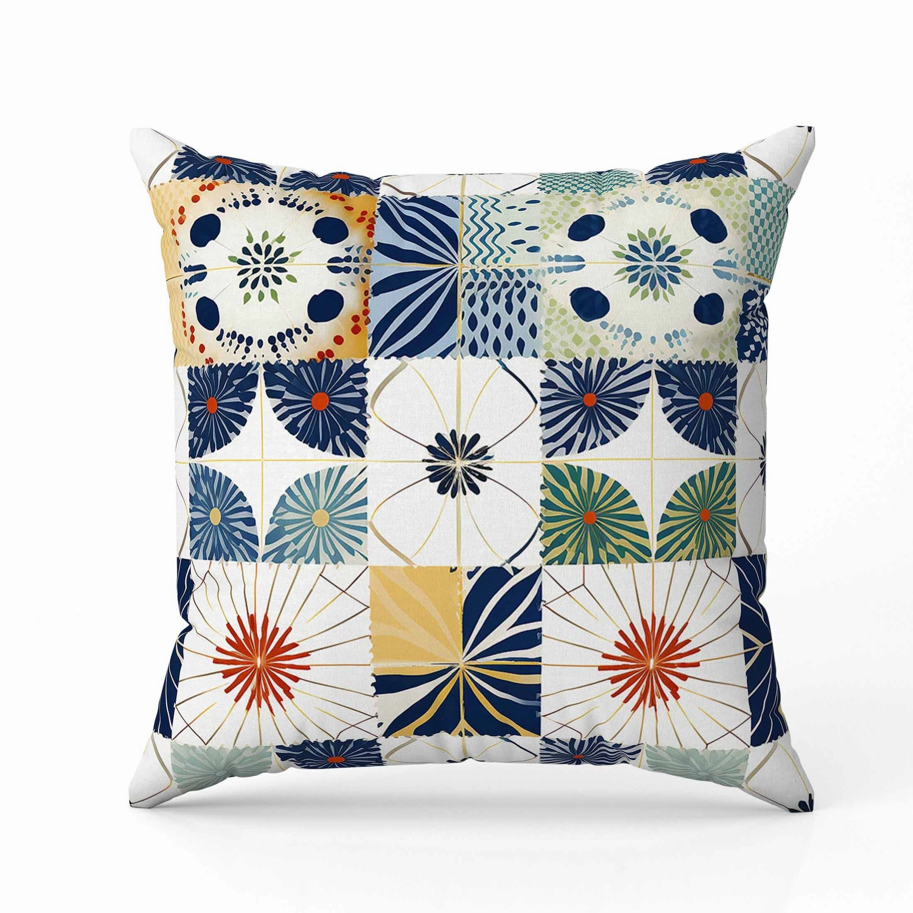 Zellige Dreamscapes Indoor/Outdoor Reversible Throw Pillow Blue and Green