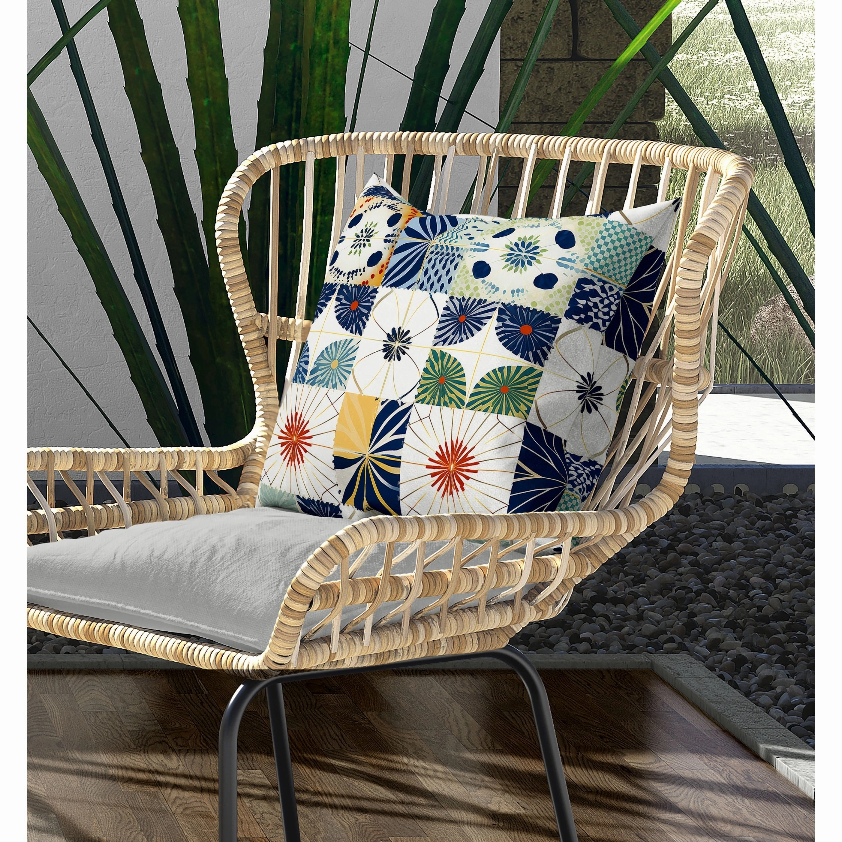 Zellige Dreamscapes Indoor/Outdoor Reversible Throw Pillow Blue and Green
