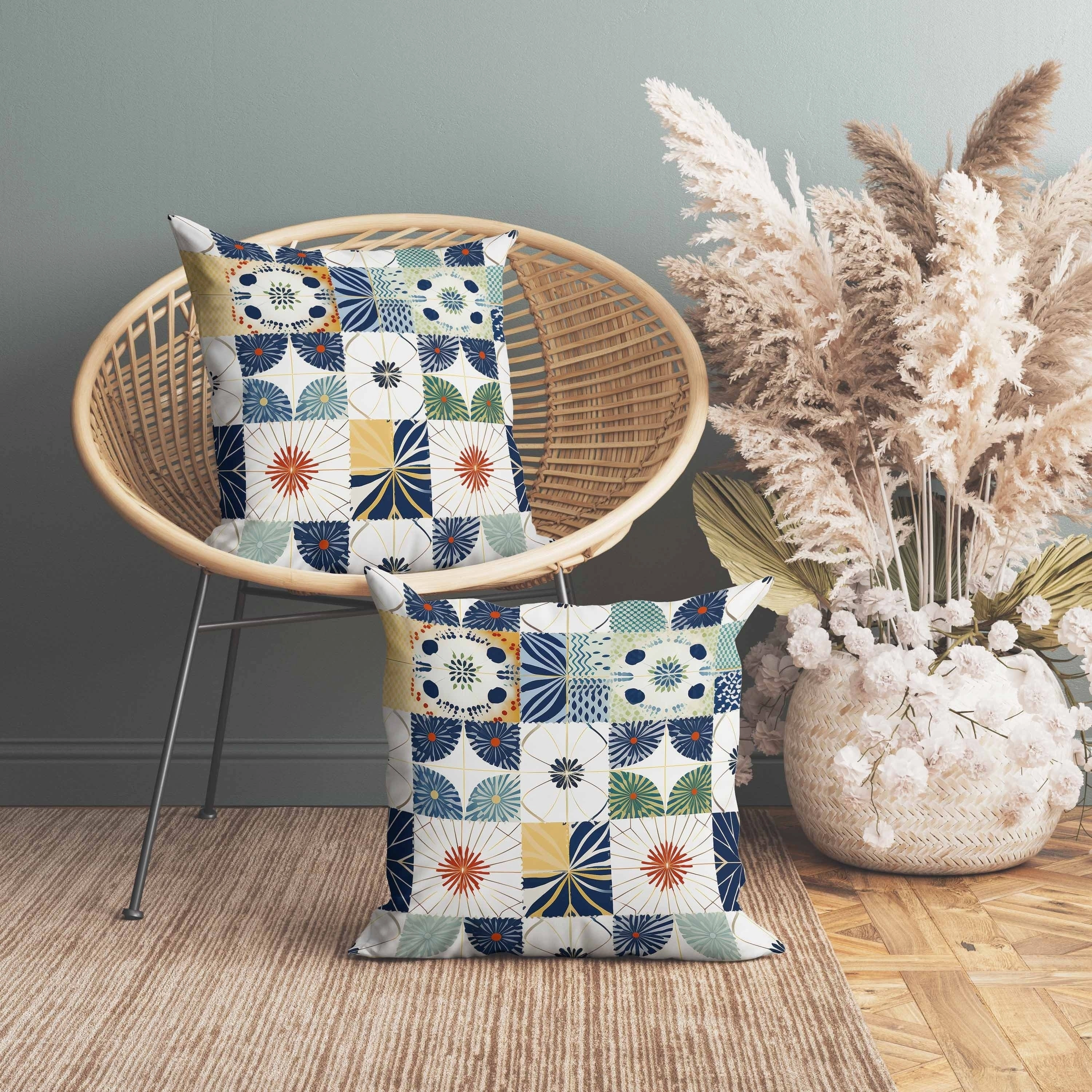 Zellige Dreamscapes Indoor/Outdoor Reversible Throw Pillow Blue and Green