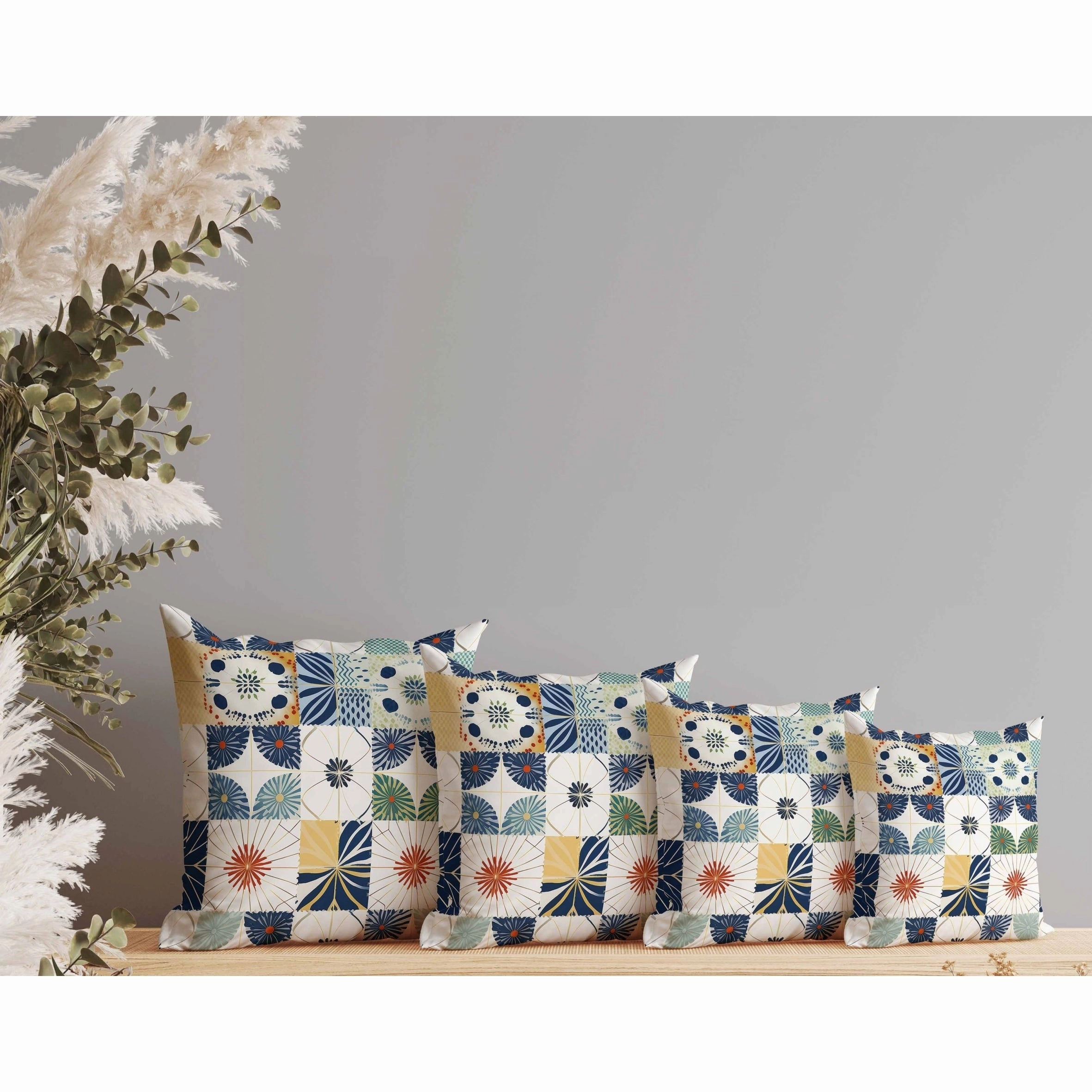 Zellige Dreamscapes Indoor/Outdoor Reversible Throw Pillow Blue and Green