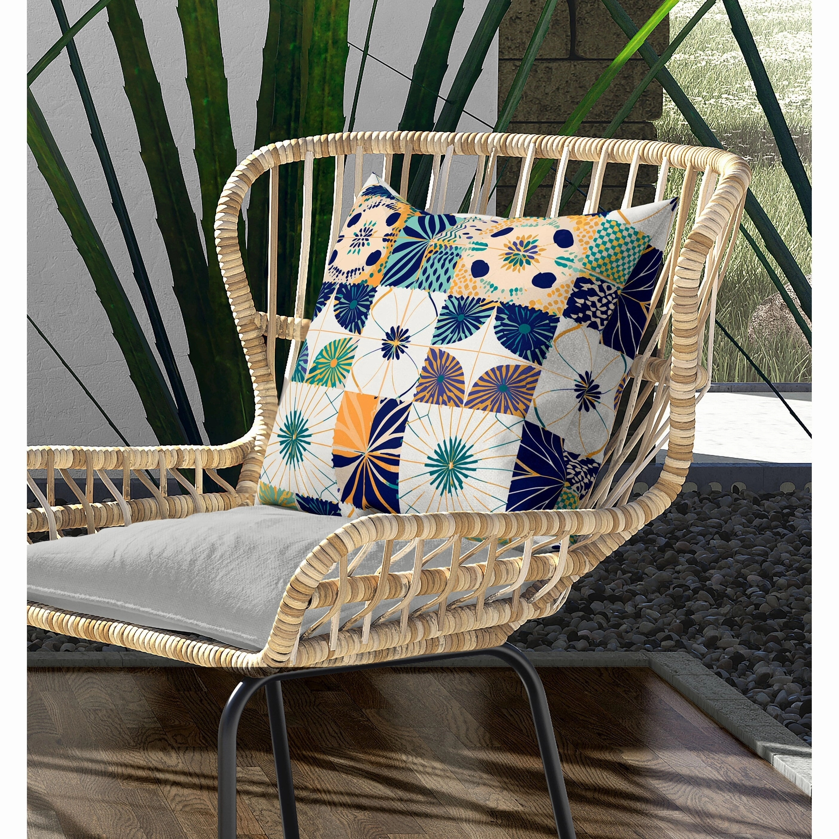 Zellige Dreamscapes Indoor/Outdoor Reversible Throw Pillow Blue and Orange