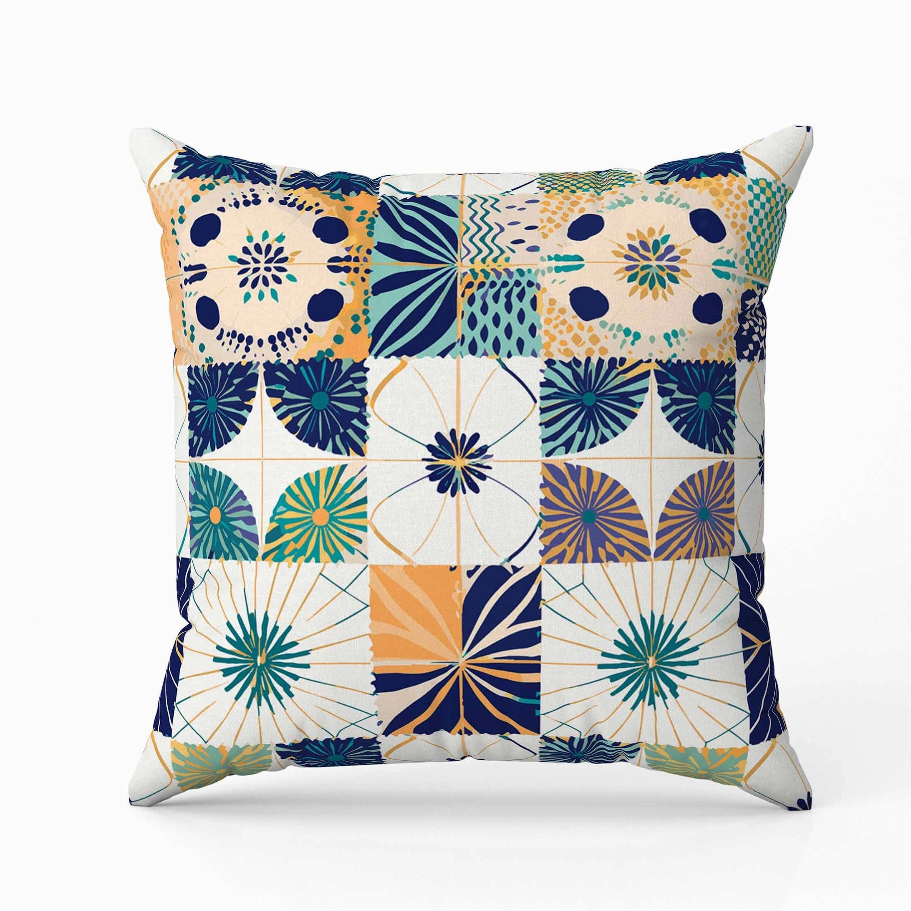 Zellige Dreamscapes Indoor/Outdoor Reversible Throw Pillow Blue and Orange