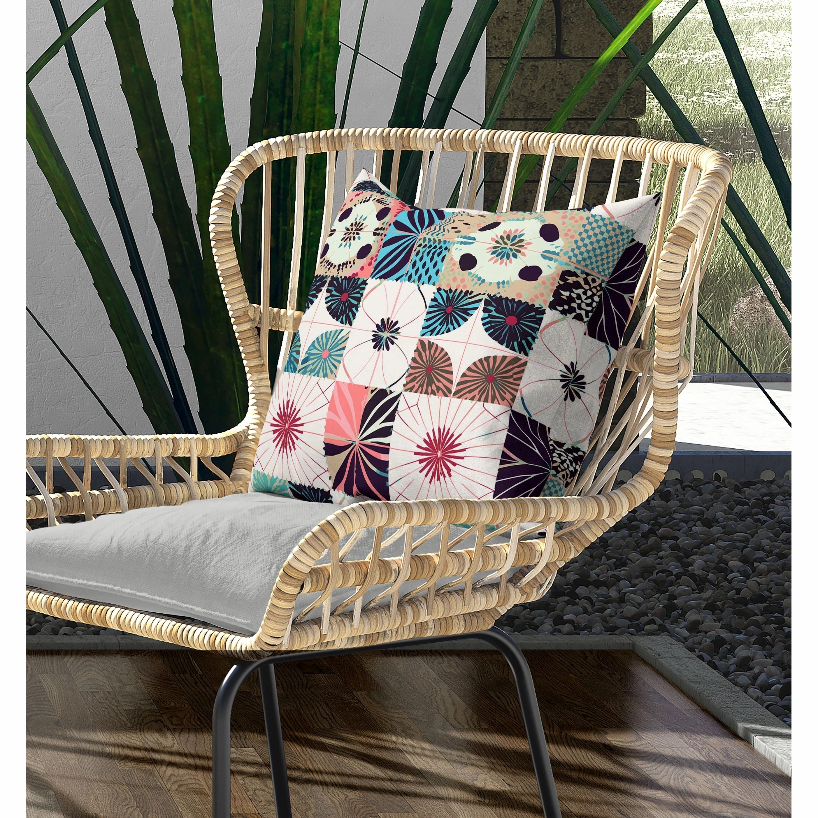 Zellige Dreamscapes Indoor/Outdoor Reversible Throw Pillow Blue and Pink