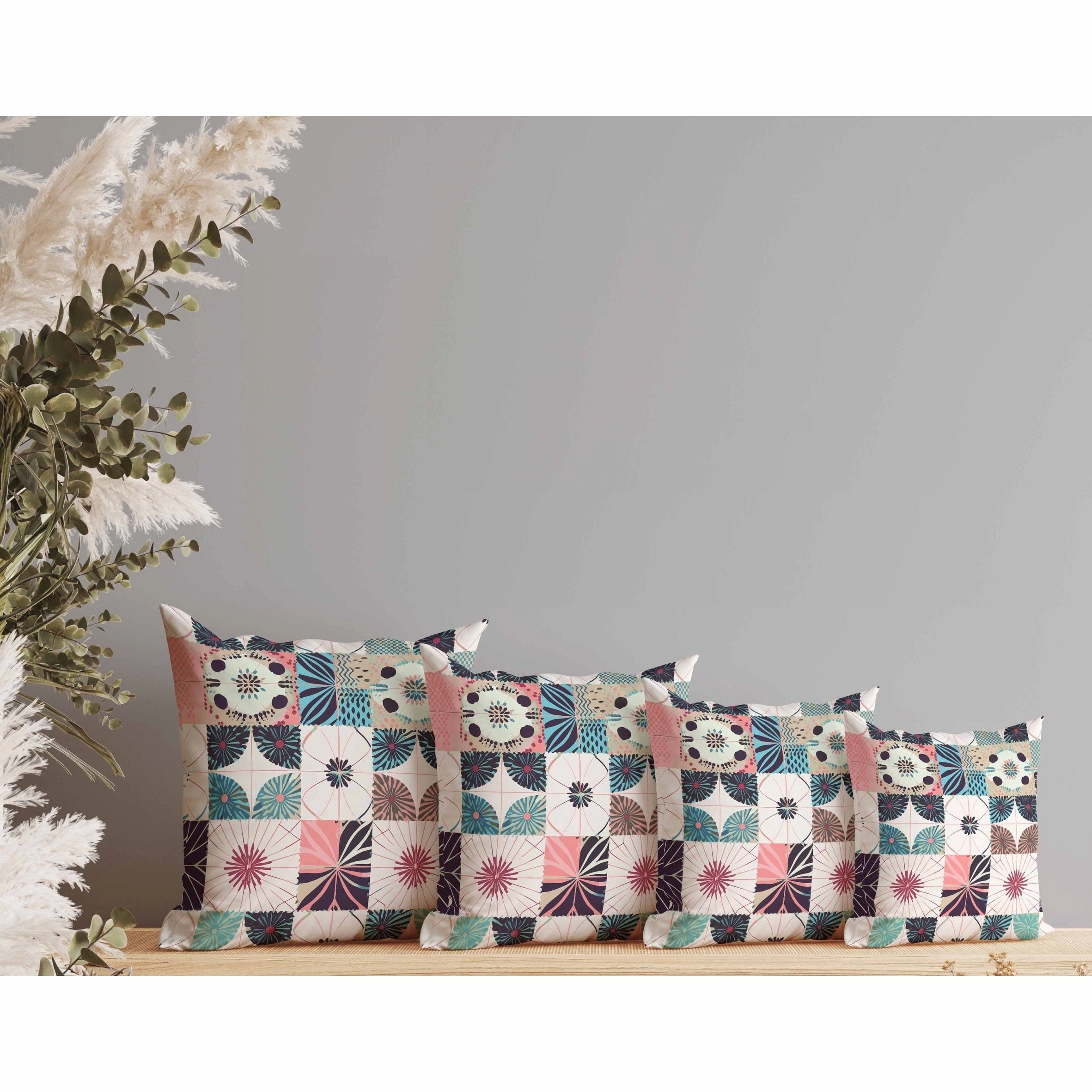 Zellige Dreamscapes Indoor/Outdoor Reversible Throw Pillow Blue and Pink