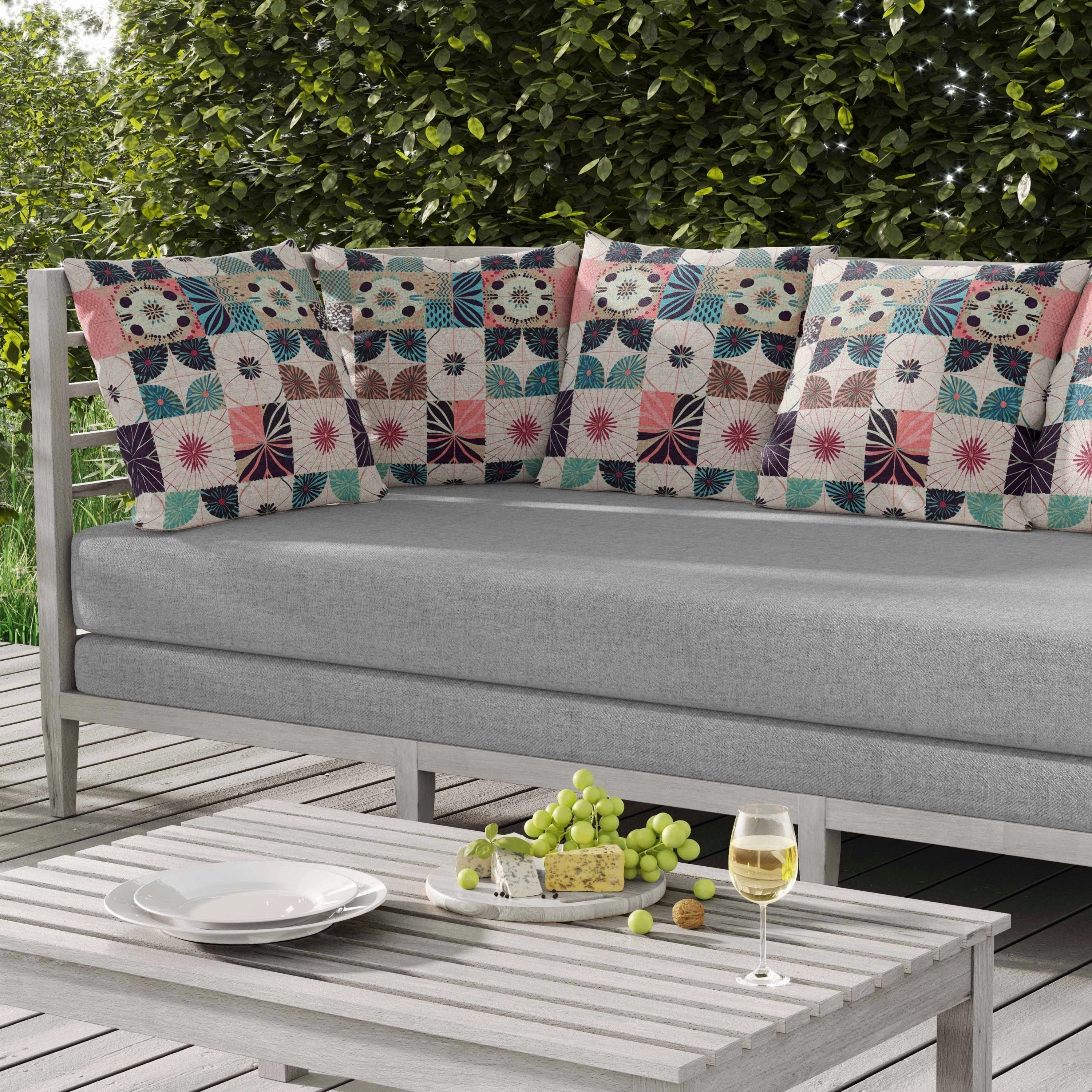 Zellige Dreamscapes Indoor/Outdoor Reversible Throw Pillow Blue and Pink