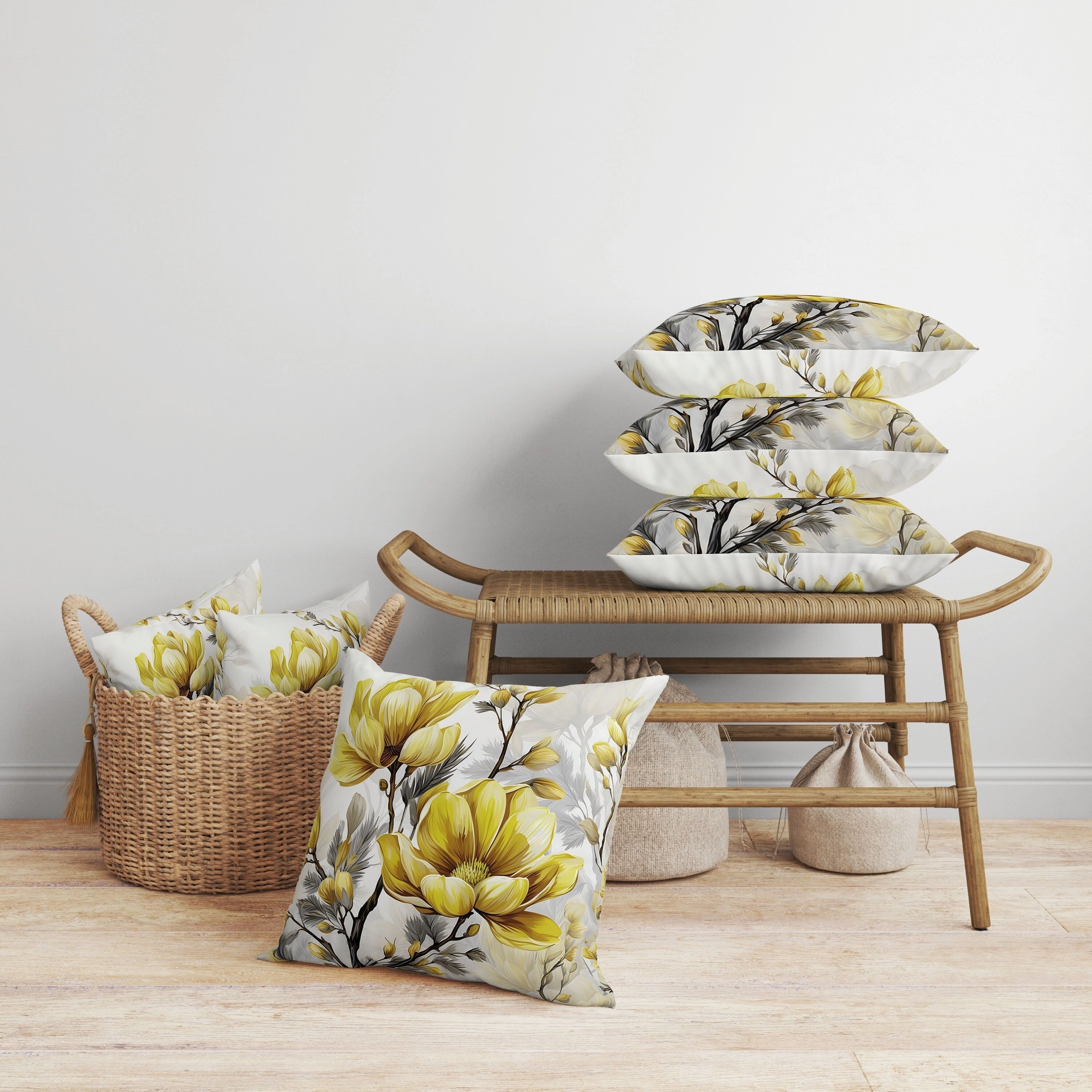 Zinnia Zest Faux Suede Reversible Throw Pillow Yellow and Grey