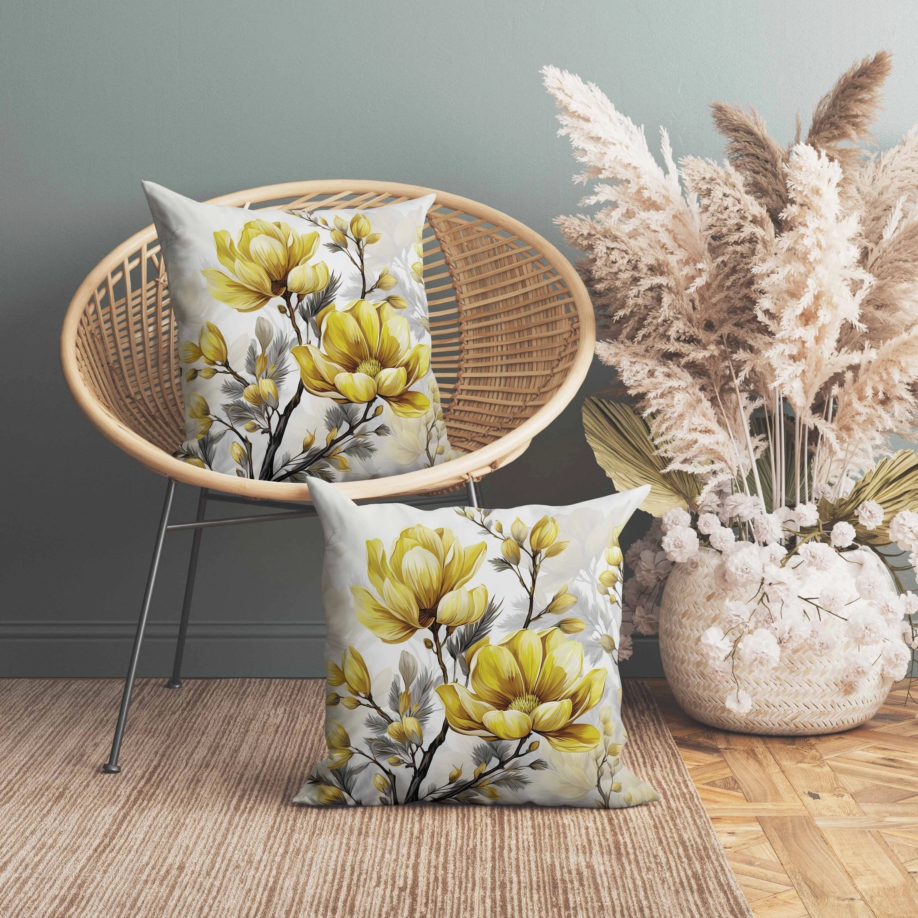 Zinnia Zest Faux Suede Reversible Throw Pillow Yellow and Grey