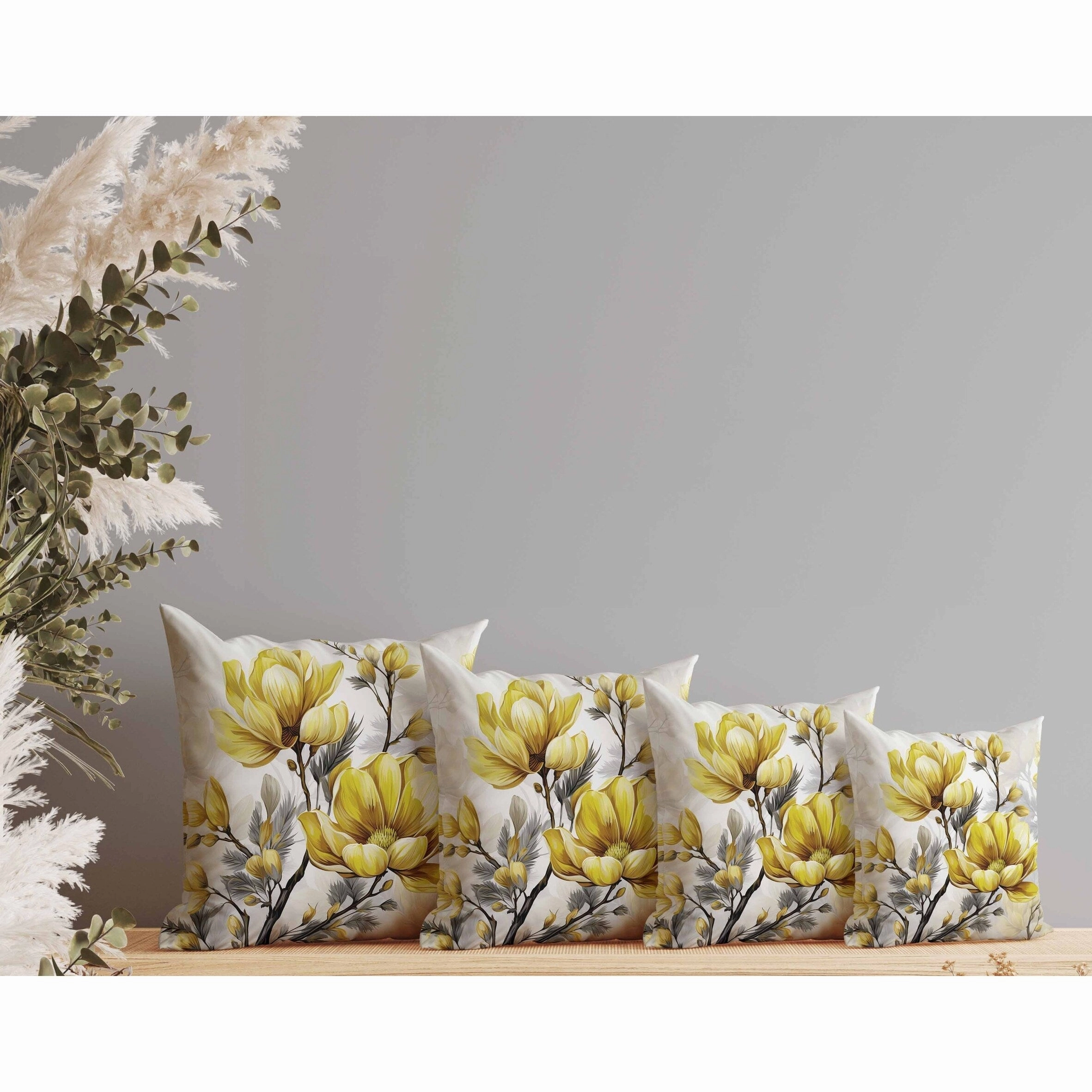 Zinnia Zest Faux Suede Reversible Throw Pillow Yellow and Grey