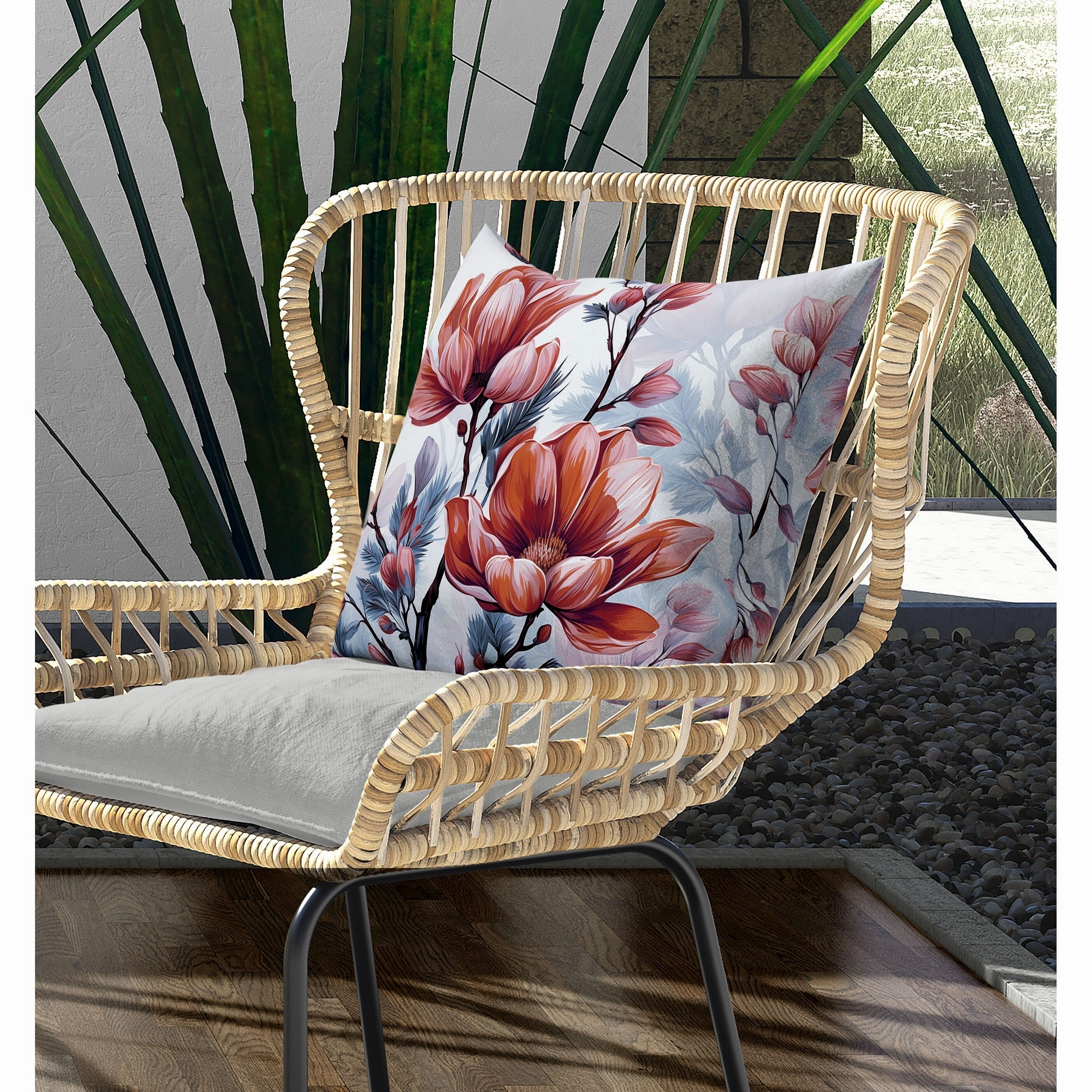 Zinnia Zest Indoor/Outdoor Reversible Throw Pillow Red and Blue