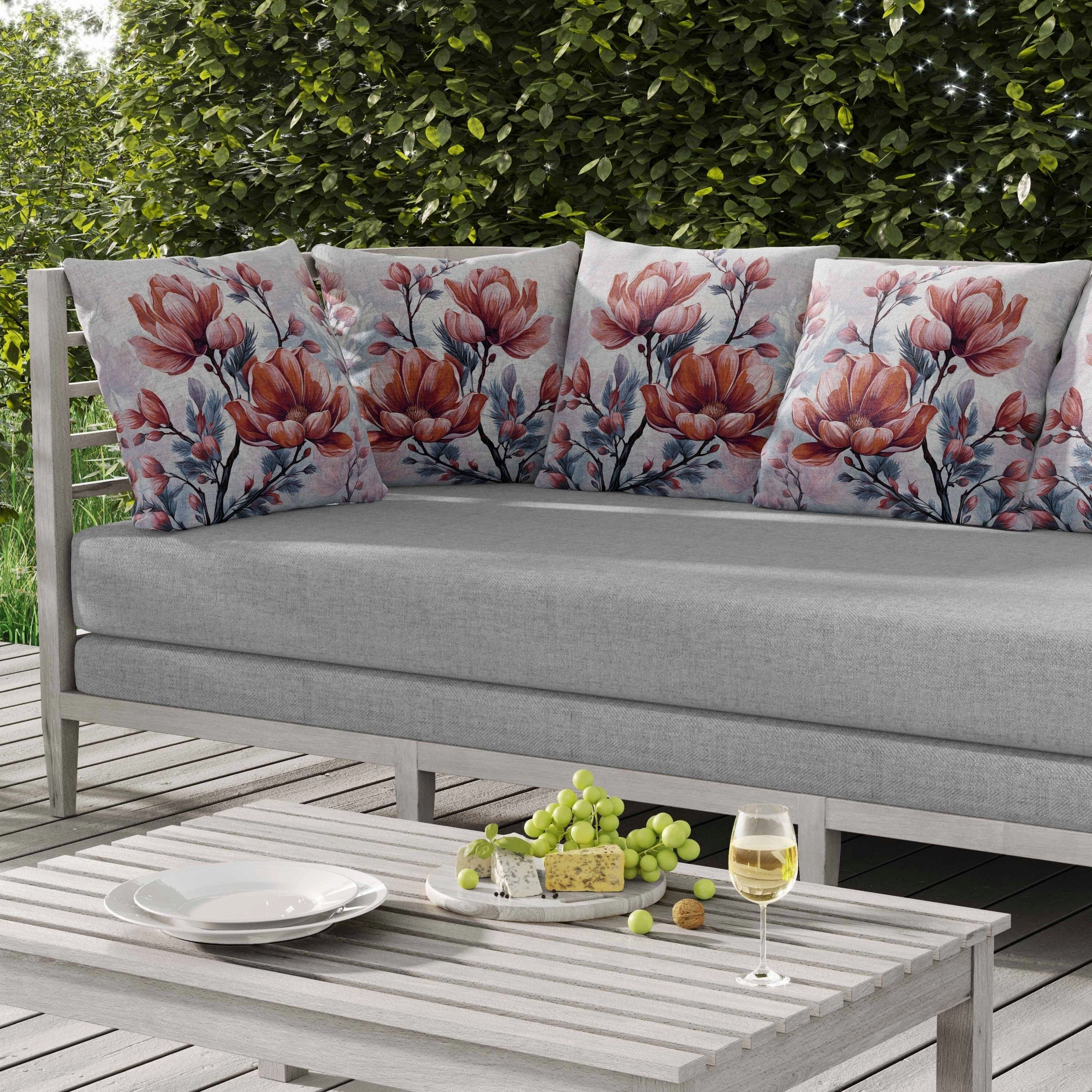 Zinnia Zest Indoor/Outdoor Reversible Throw Pillow Red and Blue