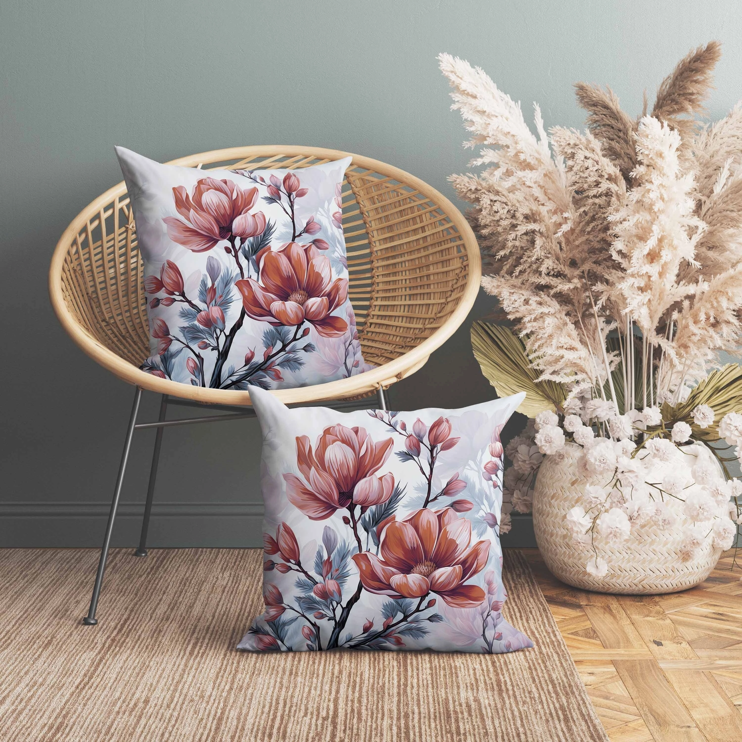 Zinnia Zest Indoor/Outdoor Reversible Throw Pillow Red and Blue